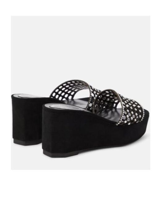 Rene Caovilla Black Embellished Suede Platform Slides
