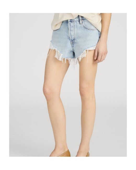 FRAME Blue Frayed Denim Shorts