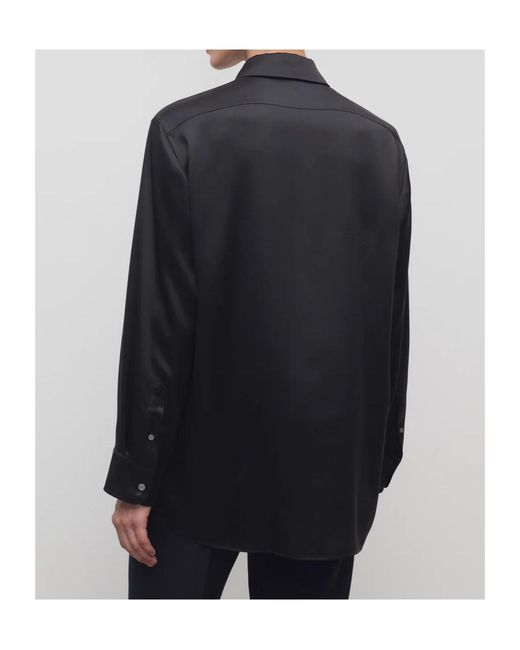The Row Black Sisilia Oversized Silk Satin Shirt