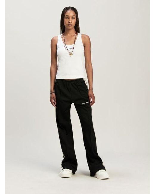 Palm Angels White Logo Embroidered Ribbed Tank Top