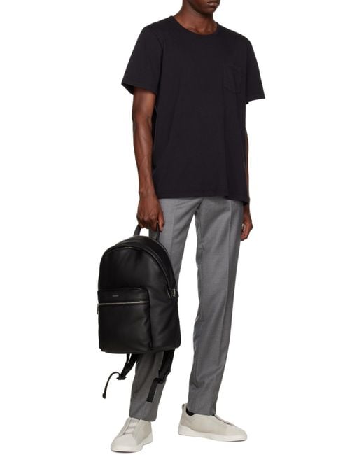 Zegna Black Logo-Plaque Leather Backpack for men