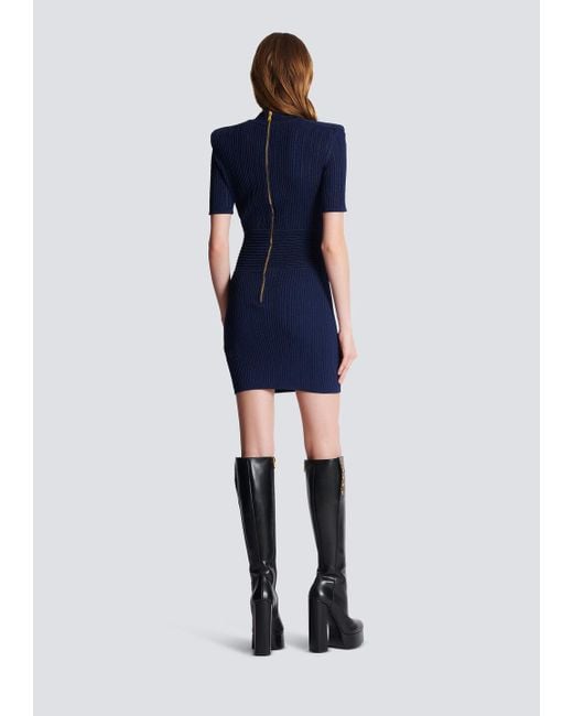 Balmain Blue Logo Button Embellished Knitted Dress