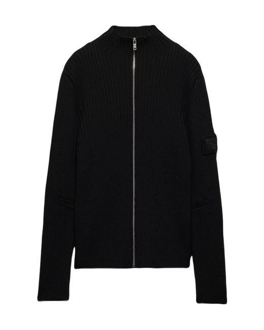 Prada Black Wool Zip-Up Cardigan for men