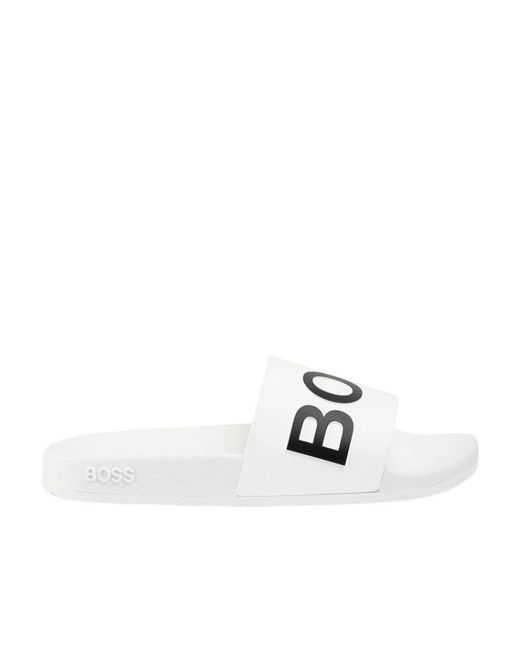 Boss White Logo Letter Slippers for men