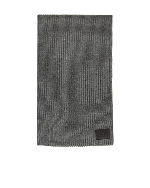 Boss Gray Ribbed Logo-Patch Beanie Hat Set for men