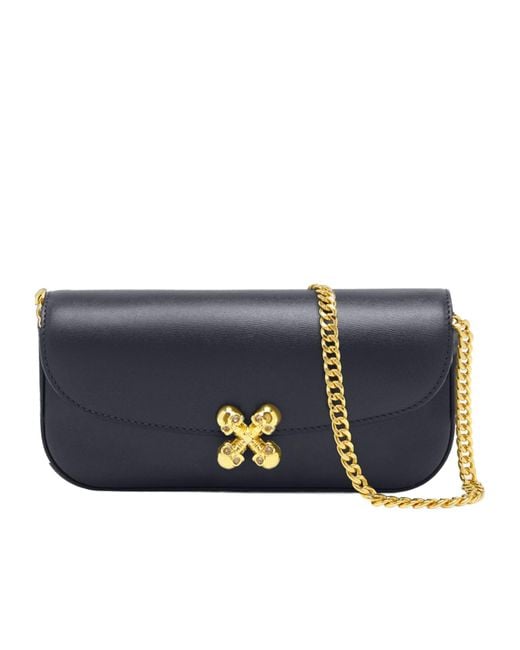 McQueen Blue Small Skull Flower Embellished Shoulder Bag