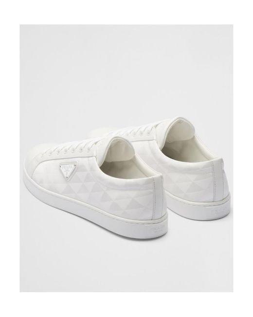 Prada White Triangle-Logo Round-Toe Lace-Up Sneakers for men