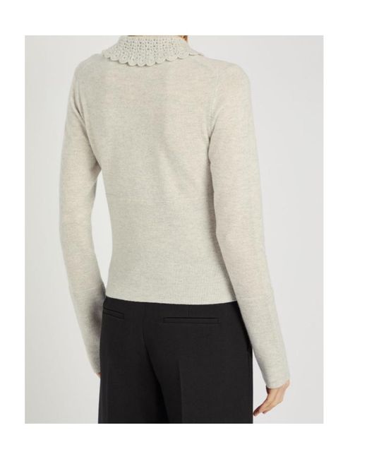 Chloé White Logo Intarsia Wool Cardigan