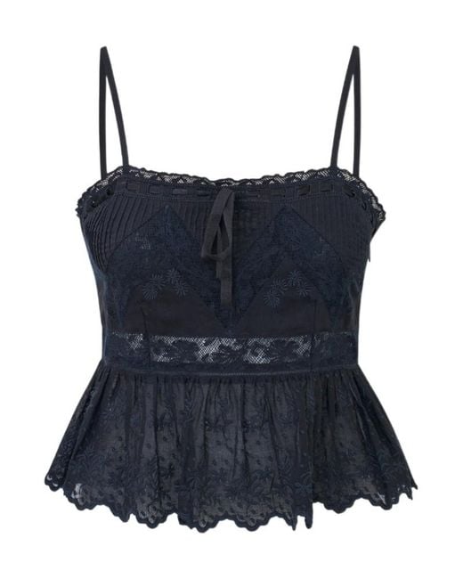 LoveShackFancy Blue Rowina Lace Peplum Top