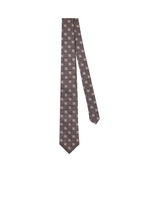 Brunello Cucinelli White Geometric-Pattern Print Silk Tie for men