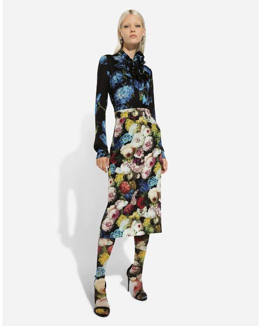 Dolce & Gabbana Blue Floral Printed Long-Sleeved Shirt