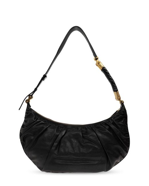 Balmain Black Ébène Gathered Detail Zipped Shoulder Bag