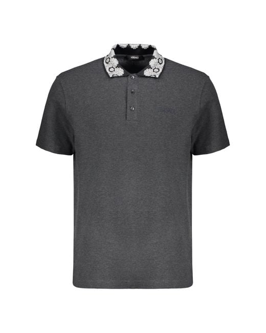 Versace Black Embroidered Cotton Polo Shirt for men