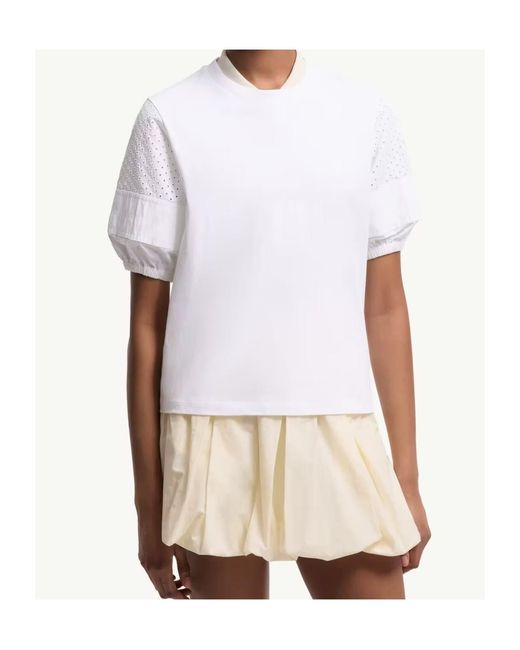 Moncler White Puff Sleeve Detailed Crewneck Top