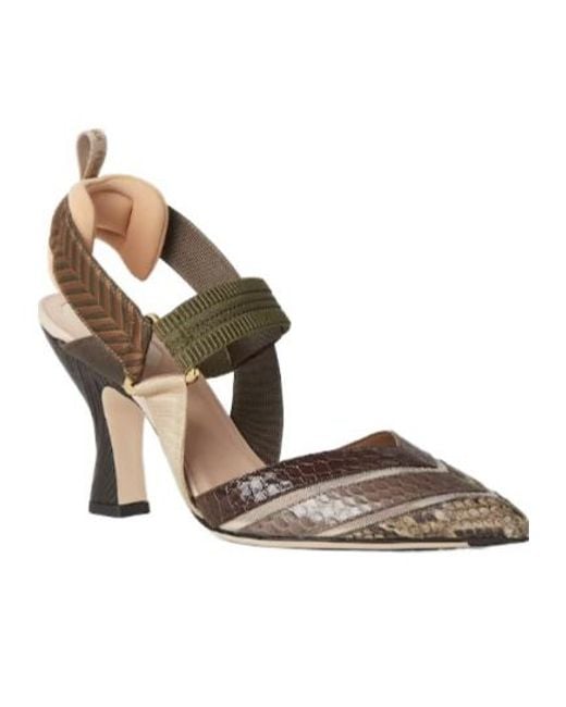 Fendi Metallic Colibrì Pointed-Toe Slingback Pumps