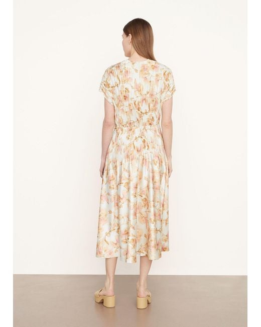 Vince Natural Floral-Print Plissé Dress