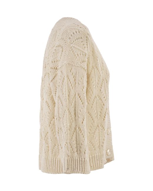 Peserico Natural Leaf-Stitch Sequin Cardigan