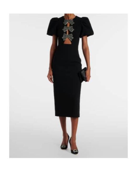 Rebecca Vallance Black Eliana Puff-Sleeve Midi Dress