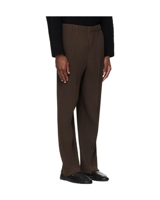 Homme Plissé Issey Miyake Brown Homme Plissé Issey Miyake Tuxedo Pleated Pants for men
