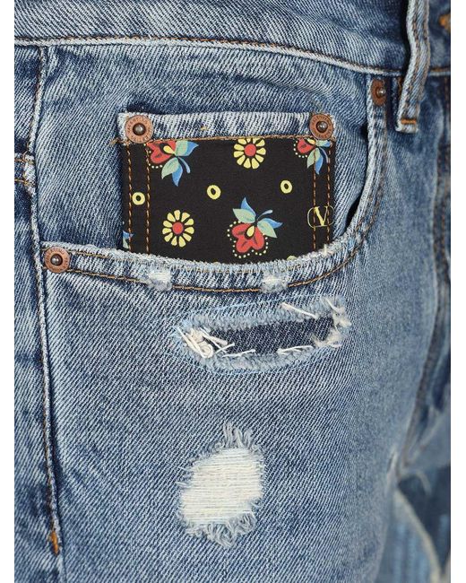 Valentino Blue Floral Panelled Flared Jeans