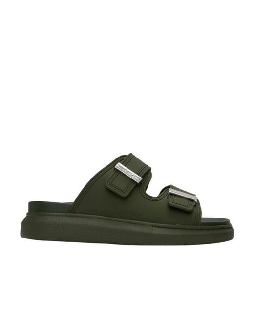 McQueen Green Embossed Logo Slides for men