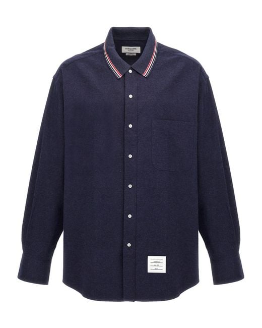 Thom Browne Blue Rwb Striped Curved Hem Shirt for men