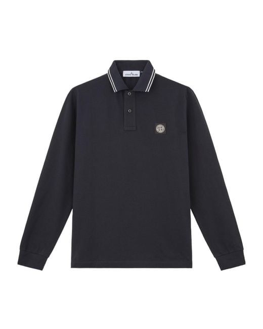 Stone Island Blue Slim Fit Long Sleeved Polo Shirt for men