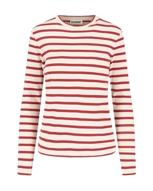 Jil Sander Red Logo Stripe Long Sleeve T-Shirt