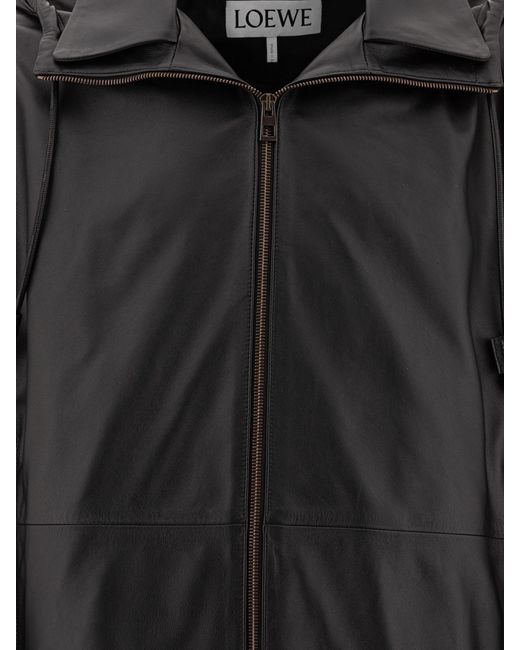 Loewe Black Long-Sleeved Leather Jacket for men