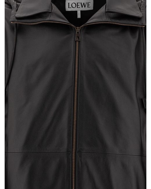 Loewe Black Long-Sleeved Leather Jacket for men