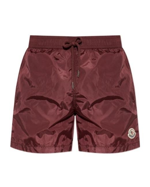 Moncler Red Logo Patch Swim Shorts for men