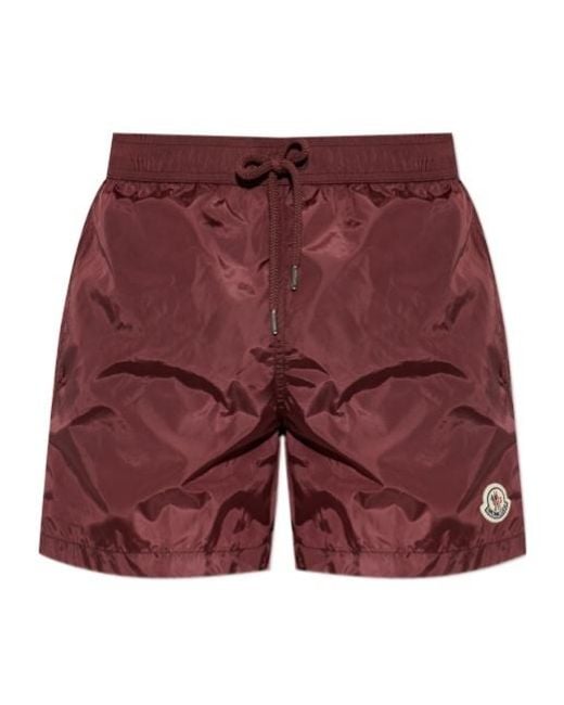 Moncler Red Logo Patch Swim Shorts for men