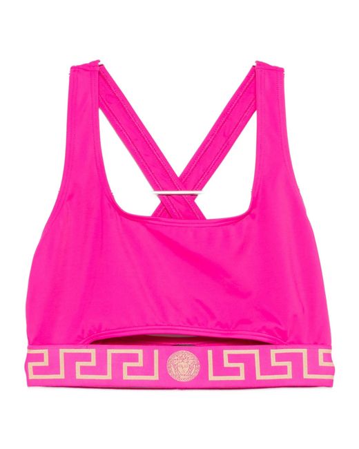 Versace Pink Greca Border Cut-Out Detailed Bikini Top