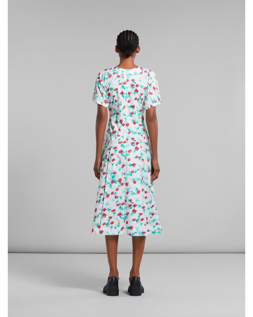 Marni Blue Floral Printed Short-Sleeved Midi Dress