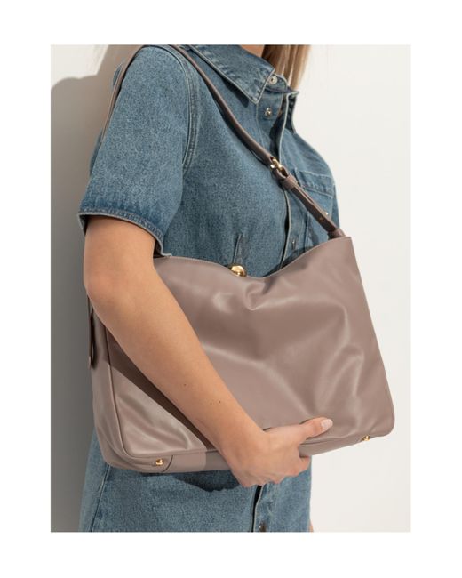 Furla Gray Sfera Logo Debossed Medium Shoulder Bag