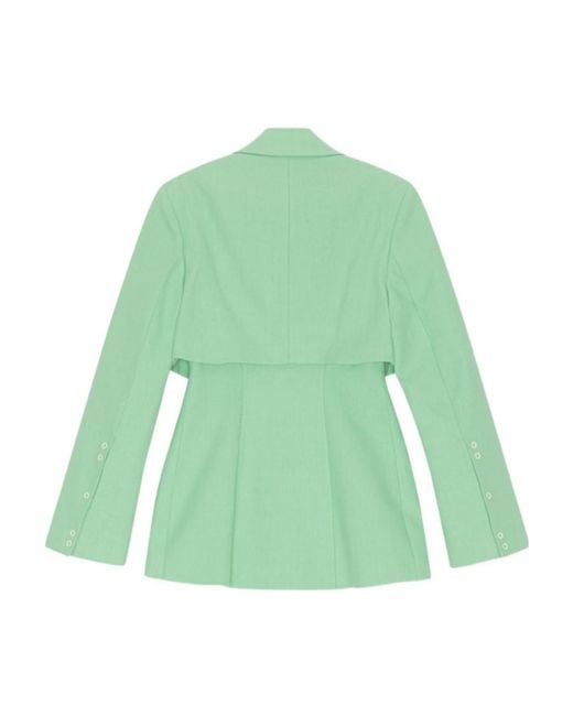 Ganni Green Single-Breasted Tailored Blazer
