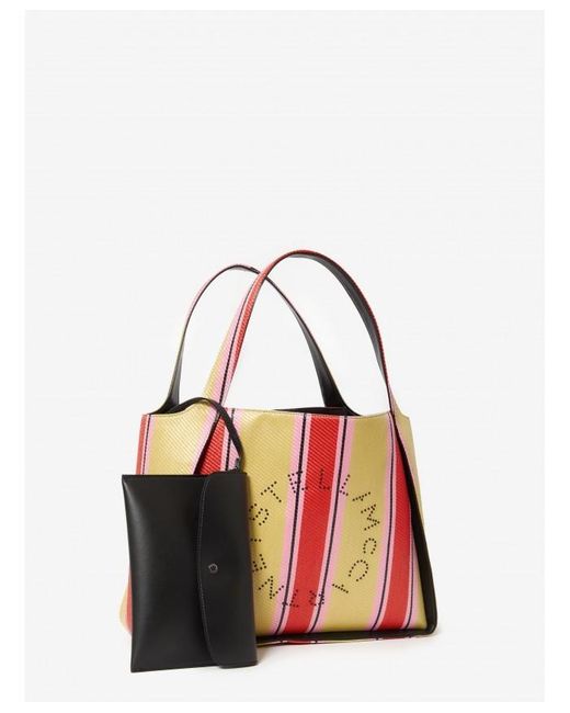 Stella McCartney Red Striped Logo Embellished Tote Bag