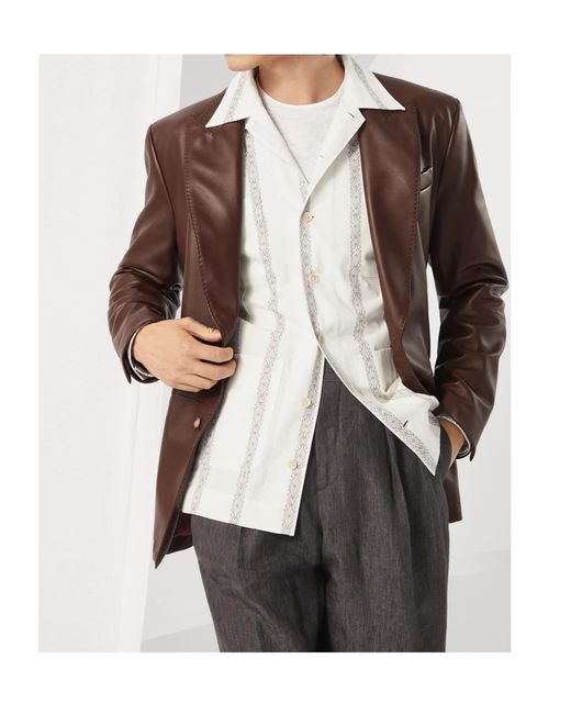 Brunello Cucinelli Brown Leather Blazer for men