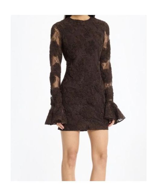 ROTATE BIRGER CHRISTENSEN Brown Flower Mesh Ls Mini Dress