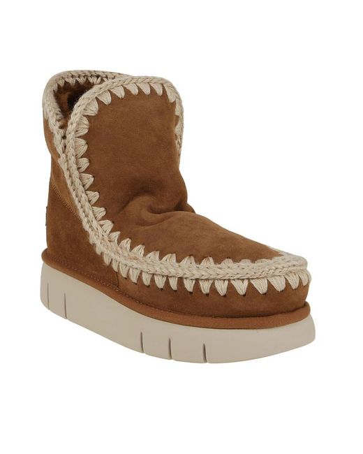 Mou Brown Eskimo Contrast Stitch Boots
