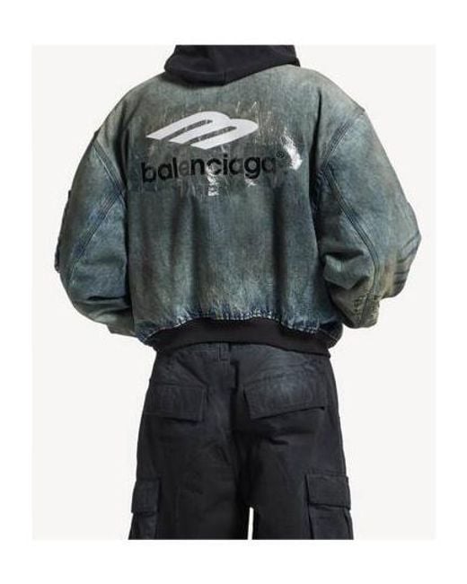 Balenciaga Blue Oversized Bomber Denim Jacket for men