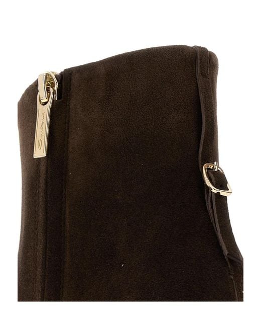Santoni Brown Giulie Kitten Heel Ankle Boots