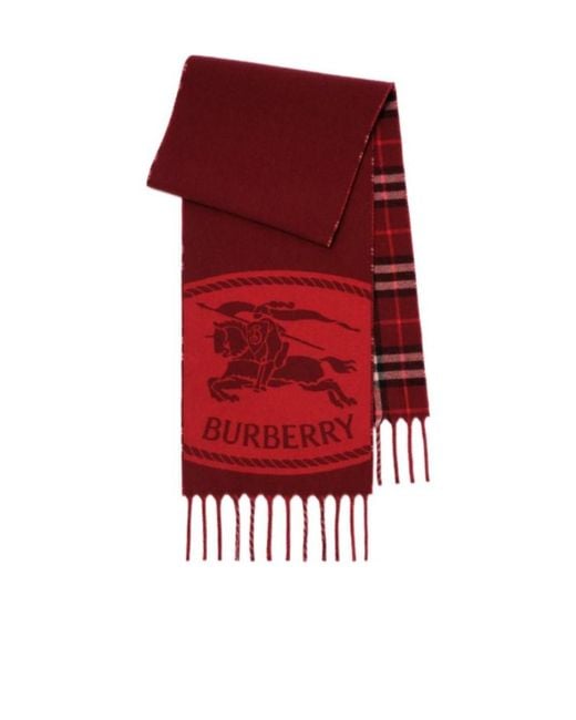 Burberry Red Reversible Knight Stamp Scarf