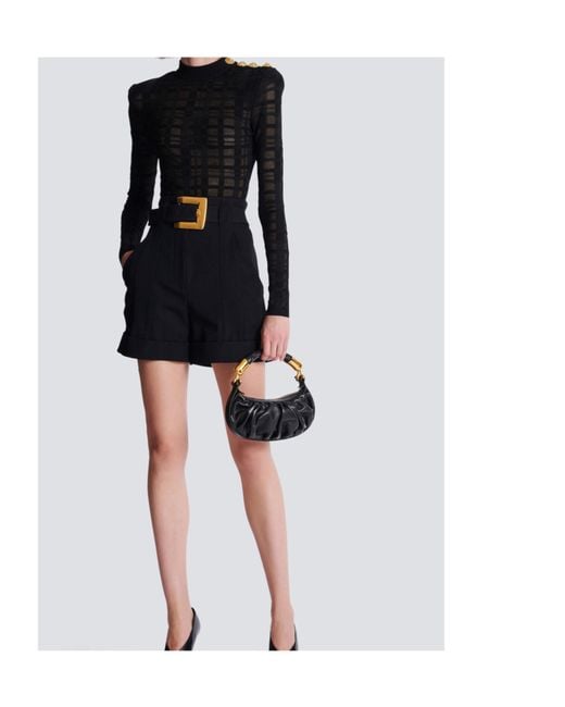 Balmain Blue Grain De Poudre Belted Shorts