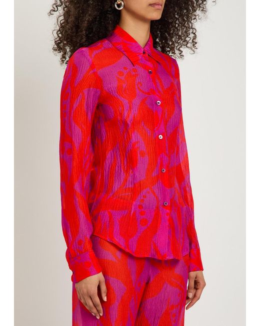 Dries Van Noten Red Cloudy Printed Silk Shirt