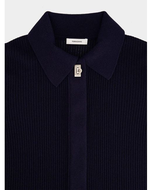 Ferragamo Blue Long-Sleeve Knit Top