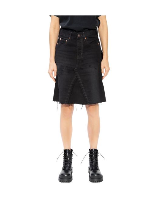Balenciaga Black Rip-Detailed Denim Skirt