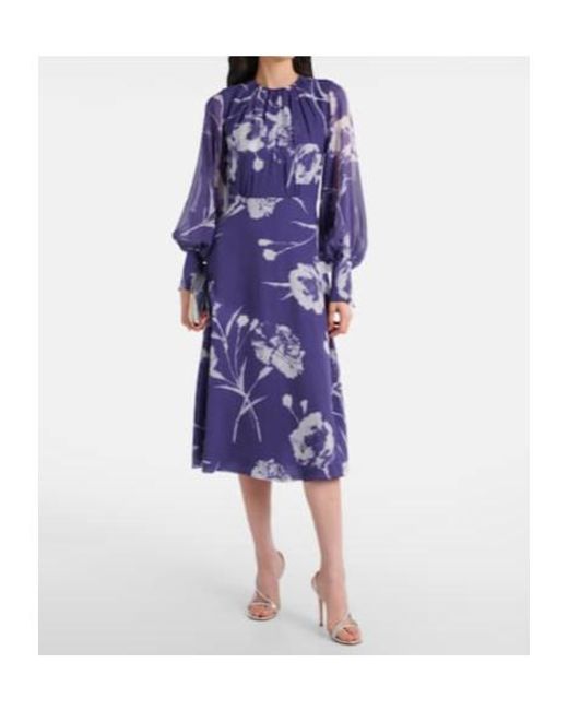 Erdem Blue Floral Silk Voile Midi Dress
