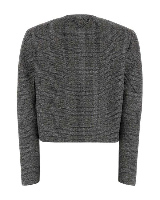 Prada Gray Single-Breasted Princes Of Wales Mouliné Jacket