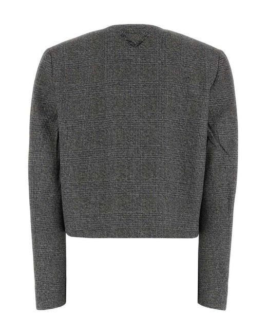 Prada Gray Single-Breasted Princes Of Wales Mouliné Jacket
